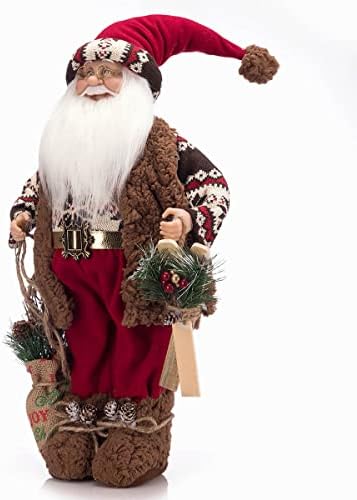 Arcci 18 אינץ 'סנטה קלאוס פסלון חג המולד, עמידה של סנטה דמות קישוט חג עם תיק מתנה ופרח חג המולד