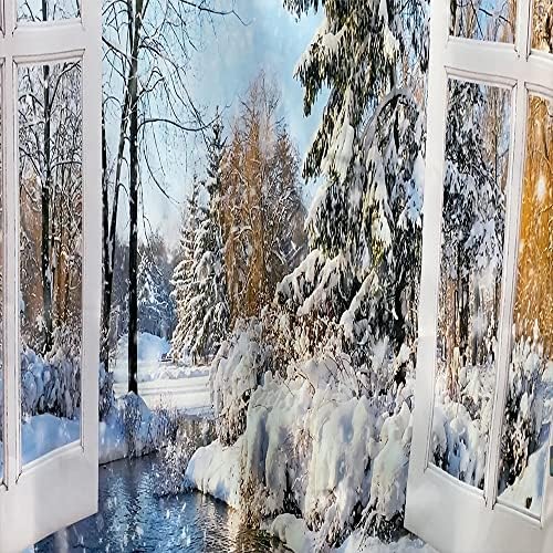 ג'ינג'ג'י וילון מקלחת חורף סצנת שלג פתית שלג עץ יער אורן אורן נוף טבעי חלון עץ קישוט אמבטיה וילונות בד פוליאסטר