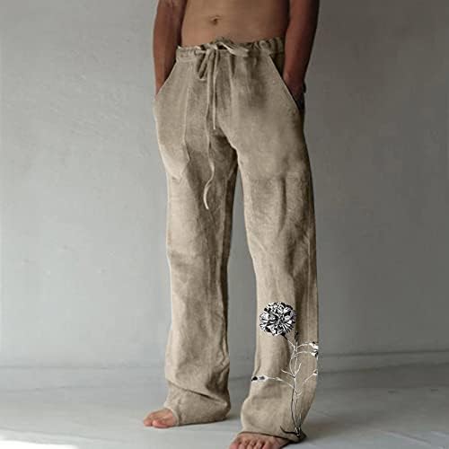 מכנסי פשתן כותנה של מכנסי מותניים אלסטיים מותניים מזדמנים חוף יוגה מכנסי מכנסי יוגה