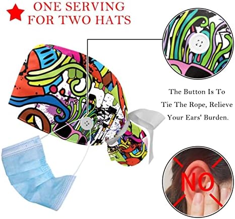 Niaocpwy 2 חבילה כובעי עבודה עם רצועת זיעה לנשים, ציור מוציא ציורים קוקו קוקו כובע בופנט