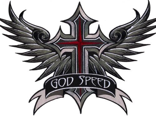 Vegasbee Godspeed כנפי טלאים צולבים מכונפים אופנוען כריסטיאן רקום ברזל-על סמל גודל גדול 12 על 8.5 אינץ 'ארהב