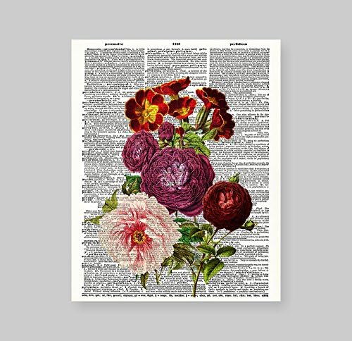 סוזי אמנויות 8x10 זר פרחים לא ממוסגר זר פרחים מעוצב מילון וינטג 'אמנות הדפס ספר אמנות הדפס הבית דקור