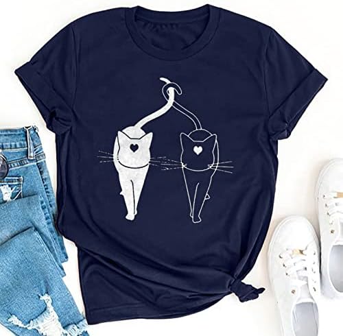 חולצות T חולצות טופ חולצות - צמרות קיץ לנשים חולצת טריקו חולצת חתול הדפסת חולצה שרוול קצר חולצה