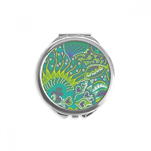 קו ציור ירוק דגים יד קומפקטי מראה עגול נייד כיס זכוכית