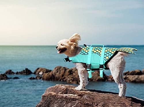 מעיל הצלה של בת ים כלב - אפוטי חיי כלבים לשחייה לשחייה, בגדי ים מתכווננים לכלבים עם ידית הצלה, מציל חיים