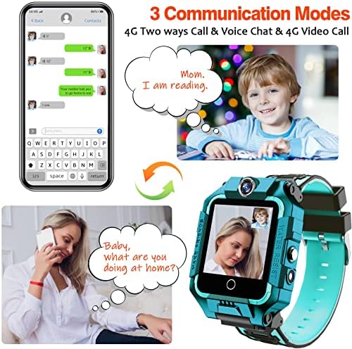 OKYUK 4G ילדים צופים בטלפון T10, מסך סיבוב מצחיק 360 ° מצלמה כפולה שעון חכם עבור בנות בנות, IP67