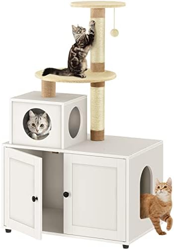 מארז ארגז חול לחתולים, עץ חתול עם מארז ארגז חול, ריהוט ארגז חול לחתולים גדול עם מגדל עץ חתול ודירה, בית
