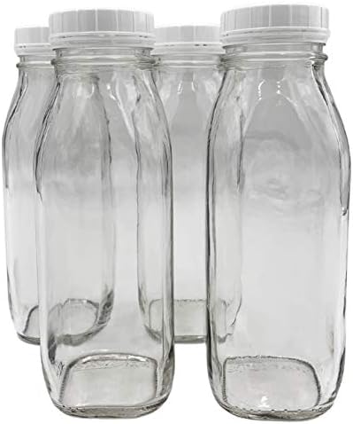 בקבוק חלב הזכוכית של חלב שופ, זכוכית כבדה עם מכסה, סגנון שמנת
