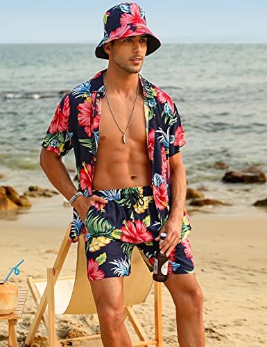 גברים של פרח כפתור למטה הוואי סטים מקרית קצר שרוול חולצה ומכנסיים קצרים חליפות