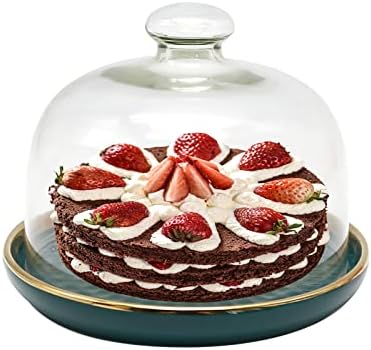Saihisday 6 אינץ 'עוגת עוגת קרמיקה עם כיפה, מגש הגשת קינוח עם כיסוי זכוכית, מגש הגשה רב פונקציונלי עם מכסה