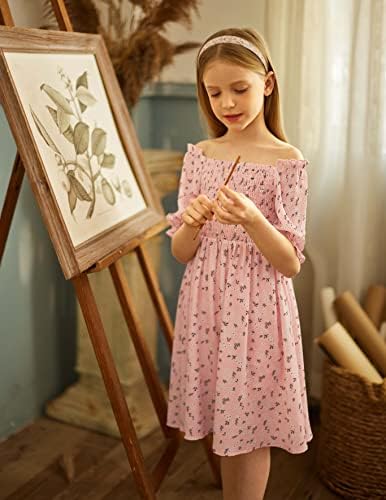 ארשינר בנות קיץ שמלה קצר פאף שרוול פרחוני מודפס מקרית שמלות עבור 4-13 שנים