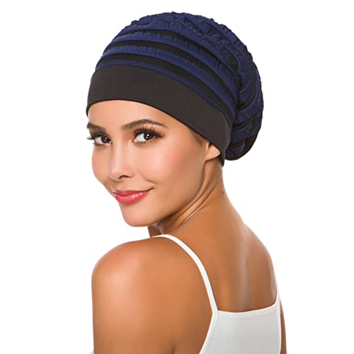 כיסוי שיער מפוספס כובע שינה כובע כפה מתכוונן לנשים לנשים לילה ישן כחול נייבי