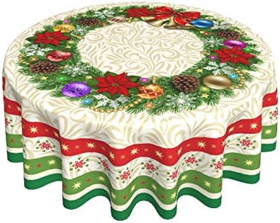 קוואני חג המולד עגול מפת שולחן 60 אינץ חג המולד פרחוני ירוק שולחן בד חג המולד חורף פתית שלג פוליאסטר