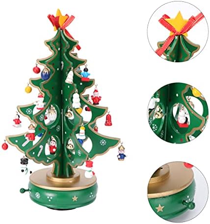 Wakauto) קופסת מוזיקת ​​עץ קלאסית עץ חג המולד בן שלוש חלקים עם תליון עץ מיניאטורי שעון שעון