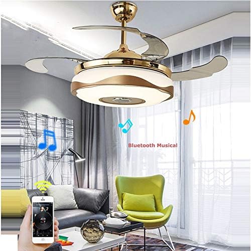 Chezmax Bluetooth LED טבעת מנורת, מאוורר תקרה, שלט רחוק, מוזיקה, חדר ילדים, מסעדה