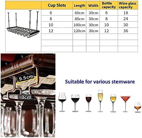 מתלה זכוכית יין תקרה ZQTHL, תלוי מחזיק תצוגת אחסון גביע מתכת, לברים, בתים, סורגי פנאי, 8030 סמ