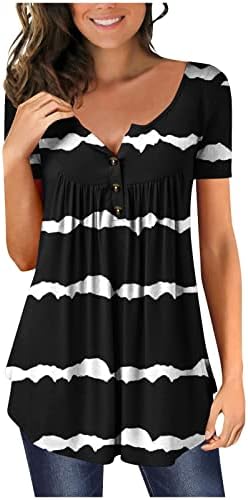 נשים חולצות להסתיר בטן טוניקת רופף מודפס חולצה קיץ קצר שרוולים זורם הנלי חולצת טי עגול צוואר מזדמן