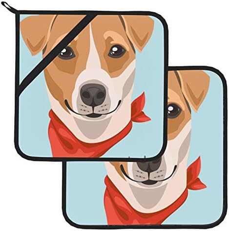 ג'ק ראסל טרייר כלב כלבי חיית מחמד רפידות חמות מחזיקי סיר מחזיק סיר עמיד בחום עם כיס 2 מחזיקי סיר PCS לעמידה בחום