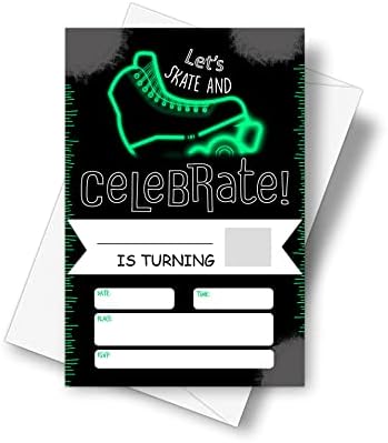 Detiho 4 x 6 ירוק הגלילה החלקה על החלקה על נושא מסיבת יום הולדת כרטיסי הזמנה עם מעטפות - בואו נחליק
