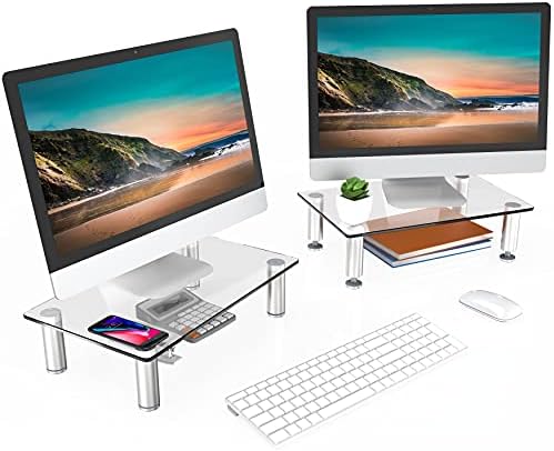 2 מארז צג סטנד - מתכוונן זכוכית מחשב צג משכים, ברור שולחן עבודה סטנד למחשב נייד טלוויזיה מחשב מסך, שולחן ארגון,