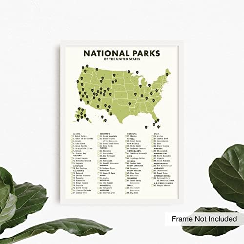 פוסטר רשימת פארק ואומנות קיר בפארק הלאומי - 12 x 16, עיצוב קיר נסיעות, חיי טנדר ותפאורה בקתה, רשימת