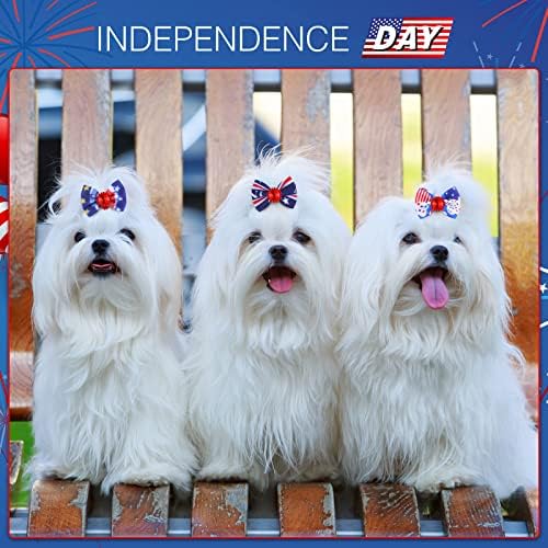 טונדיאמו 100 חבילה עצמאות יום כלב שיער קשתות עם גומי להקות 4 יולי גור קשתות ריינסטון פטריוטית לחיות