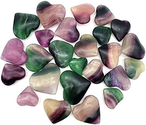 Zym116 1 pcs קשת טבעית פלואוריט קריסטל קוורץ גילוף לב צבעי לב אבן אהבה כמתנות אבנים טבעיות ומינרלים חמורה