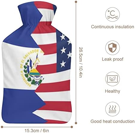 ארהב אל סלבדור דגל בקבוק מים חמים עם כיסוי רך 1L תיק קלאסי גדול יותר לרגלי יד של כתף הצוואר