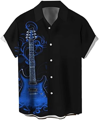 חולצת באולינג וינטג 'לגברים משנות החמישים רטרו רוקבילי בסגנון שרוול קצר כפתור למטה מוסיקה מוסיקה
