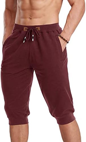 מכנסיים קצרים של Cotrasen 3/4 Capris Jogger מתחת למכנסיים קצרים לברך קפרי ארוכים עם כיסי רוכסן