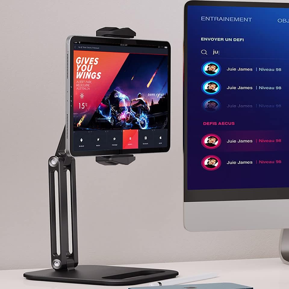 Physowell Tablet Stand חדש מתכוונן מחזיק קיפול סגסוגת אלומיניום זרוע סגסוגת אלומיניום 360 מעלות הניתנת לסיבוב