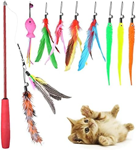 צעצוע שרביט חתולים נשלף עם מילוי צעצועי נוצה של חתולים, צעצועים לחתול חתיית חיות חיות anstocy