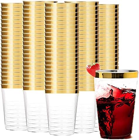 טברי 200 מארז זהב מסגרת פלסטיק כוסות 12 עוז ברור פלסטיק כוסות כוסות חד פעמי חתונה כוסות אלגנטי מסיבת כוסות