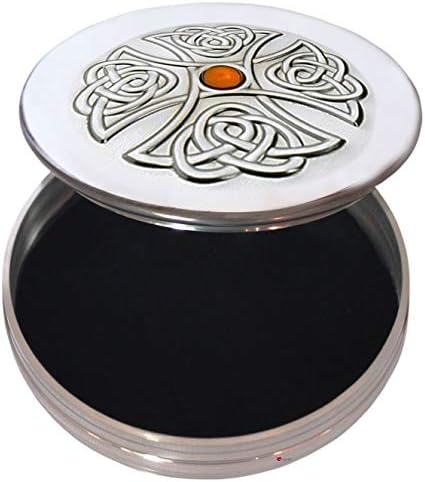 I Luv Ltd Pewter Trinket Box גדול Celtic Cross inset topaz אבן צבעונית על המכסה 90 ממ