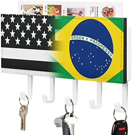 שחור ולבן ארהב ארהב דגל ברזילאי מחזיק מקש מקשים קיר דואר רכוב מדף קולב מפתח עם 5 ווים