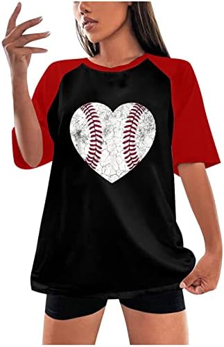 חולצות בייסבול נשים בייסבול גרפי גרפי חולצות שרוול קצר צוואר צוואר ראגלן לב גרפי גרפי