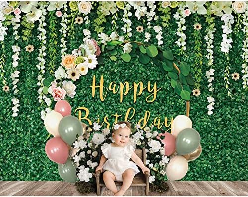 7 * 5 רגל ירוק יום הולדת שמח רקע ירוק דשא יום הולדת רקע לנשים ירוק עלים לבן פרח יום הולדת תפאורות מסיבת