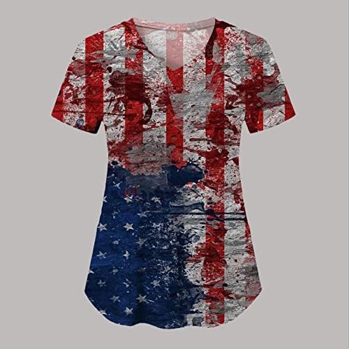 4 ביולי חולצות לנשים דגל ארה ב קיץ שרוול קצר חולצת צווארון עם 2 כיסים חולצות בגדי עבודה מזדמנים לחג