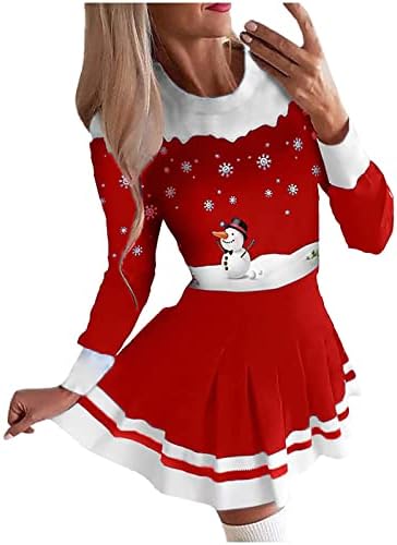 נרברג חג המולד מיני שמלות לנשים מכתב הדפסת סוודר בגד גוף שמלות חמוד חג המולד צווארון עגול ארוך סווטשירט