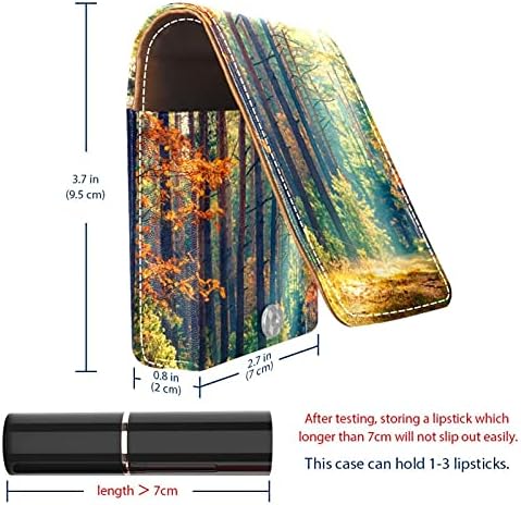 סתיו יער עץ לנדקאפ גלוס מחזיק שפתון מקרה נייד איפור תיק נסיעות שפתון ארגונית מקרה עם מראה מיני שפתון