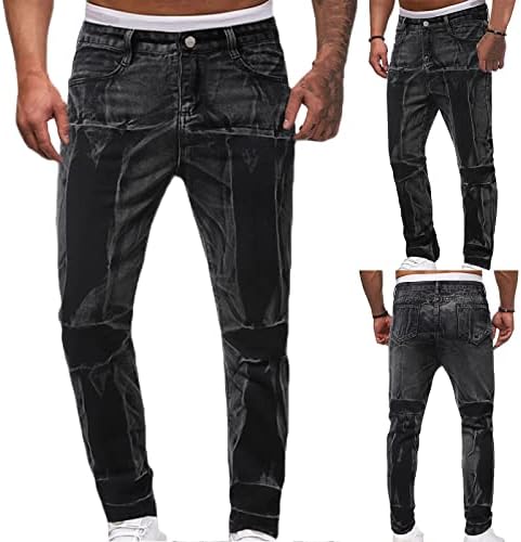 גברים ג 'ינס מכנסיים אופנה טלאים נמתח סקיני ג' ינס נוחות להגמיש מותניים בכושר רזה ישר רגל אופנוען ז ' אן מכנסיים