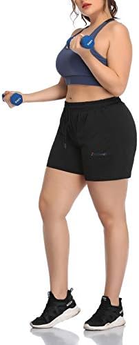 זרוע נשים פלוס גודל גודל כושר מפעיל מכנסי ספורט קצרים כושר מכנסיים אתלטים מקצרים מותניים עם כיסים צדדיים