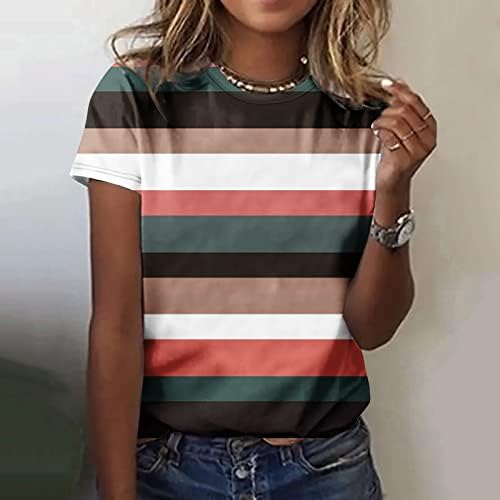 חולצות לילדות נוער שרוול קצר צוואר צוות הדפס צבעוני חולצות נוצות פסים חולצות נשים 2023 0 ג