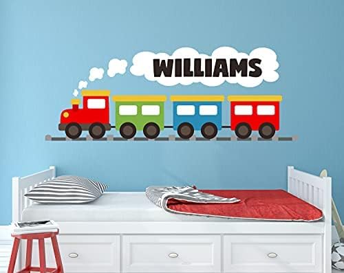 שם רכבת בהתאמה אישית מדבקות קיר - רכבת לילדים במדבקות קיר משתלת - רכבות ילדים ויניל קיר אמנות בנים מדבקת