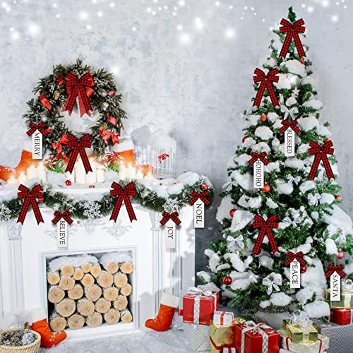 16 חלקים תוויות תג עץ לחג המולד משאלות חג המולד קישוט עץ עץ בית חווה מילה מעץ קישוטי תלייה עם קשתות משובצות
