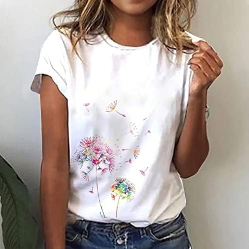 נערות נוער שרוול קצר עליון 2023 כותנה צוות צוואר סירת צוואר הדפס גרפי הדפס גרפי חולצת חולצה טרקלין פרחים לנשים