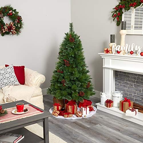 כמעט טבעי 5ft. מונטנה מעורבב אורן עץ חג המולד מלאכותי עם חרוטים אורנים, פירות יער ו -250 נורות