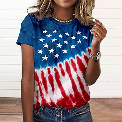 בלוק צבע ארהב יום עצמאות יום כוכב חולצות ג'וניורס שרוול קצר צוות צוואר טרקלין פסים צמרות טיז נערות