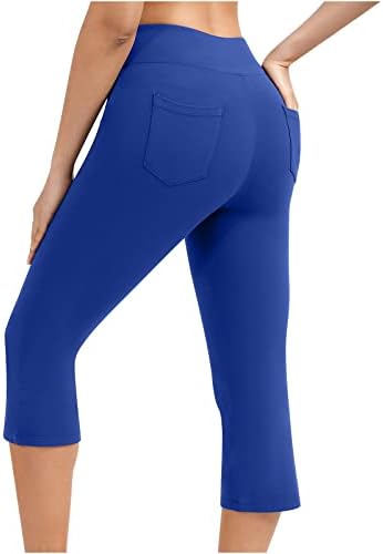 מכנסי יוגה של Bootcut לנשים עם כיסים מותניים גבוהים חותלות קפרי לנשים אימון יוגה קפריס מכנסי מתיחה