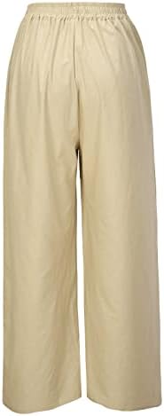 מכנסי כותנה ומכנסי פשתן של CHGBMOK מכנסי רגל רחבים רטרו מכנסי טרקלין מוצקים רטרו ישר מכנסי טרנינג נוחים